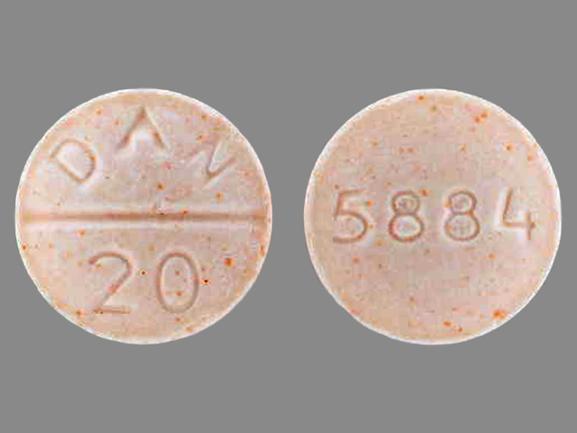 Pill 5884 DAN 20 Orange Round is Methylphenidate Hydrochloride