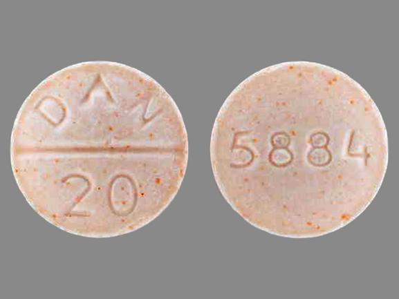 Pill 5884 DAN 20 Orange Round is Methylphenidate Hydrochloride