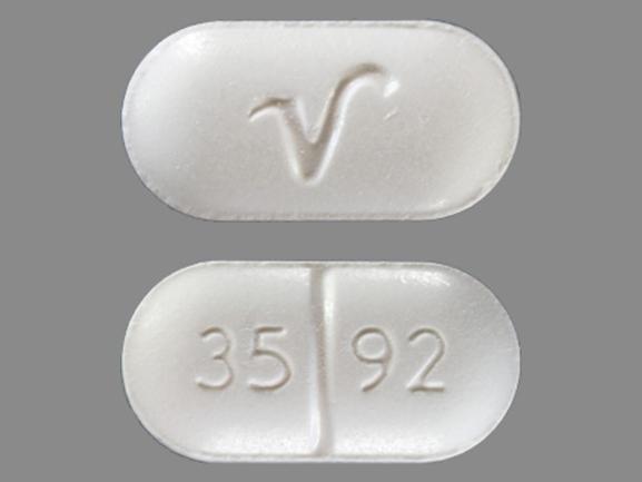 Pill V 35 92 White Elliptical/Oval is Acetaminophen and Hydrocodone Bitartrate
