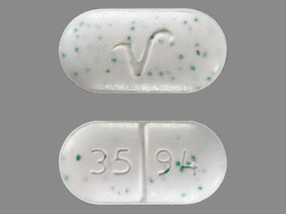 Pill V 35 94 White Capsule/Oblong is Acetaminophen and Hydrocodone Bitartrate