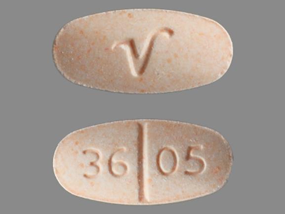 Pill V 36 05 Orange Oval is Acetaminophen and Hydrocodone Bitartrate