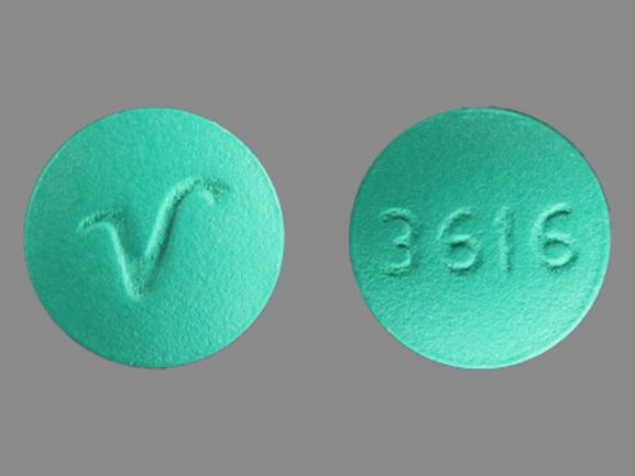 Pill 3616 V Green Round is Hydroxyzine Hydrochloride