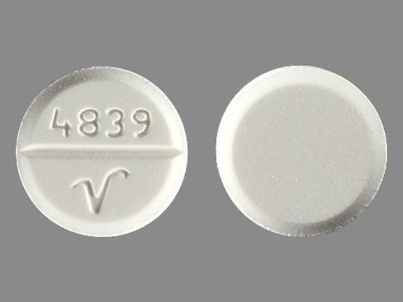 Pill 4839 V White Round is Acetaminophen and Oxycodone Hydrochloride