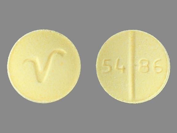 Pill V 54 86 Yellow Round is Propranolol Hydrochloride