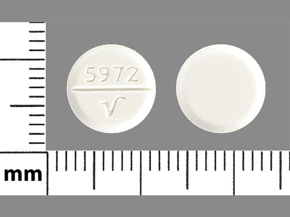 Pill 5972 V White Round is Trihexyphenidyl Hydrochloride