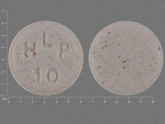 Pill HLP 10 Brown Round is Pravastatin Sodium