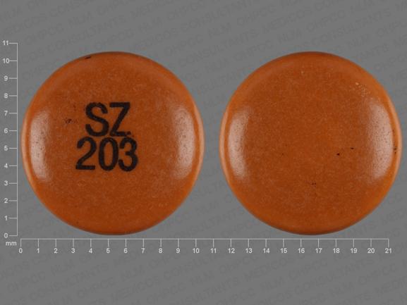 Pill SZ 203 Yellow Round is Chlorpromazine Hydrochloride