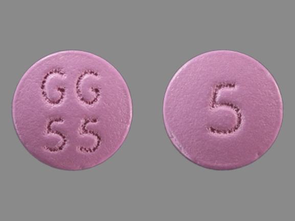 Pill GG 55 5 Purple Round is Trifluoperazine Hydrochloride