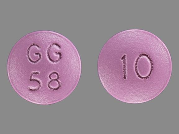 Pill GG 58 10 Purple Round is Trifluoperazine Hydrochloride
