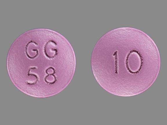 Pill GG 58 10 Purple Round is Trifluoperazine Hydrochloride