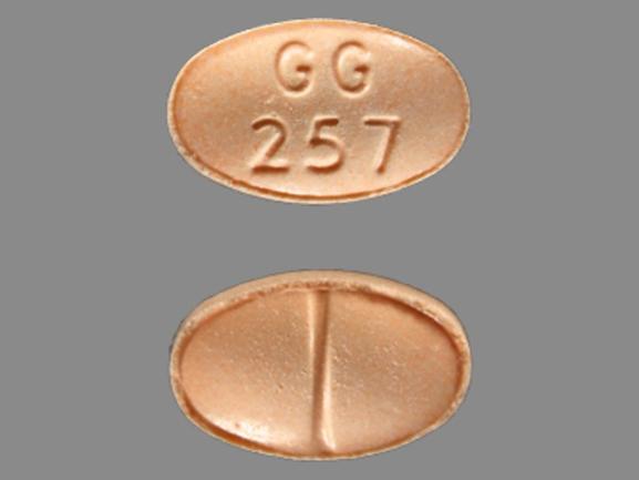 Pill GG 257 Orange Elliptical/Oval is Alprazolam.