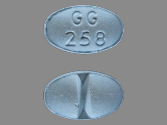 Pill GG 258 Blue Elliptical/Oval is Alprazolam