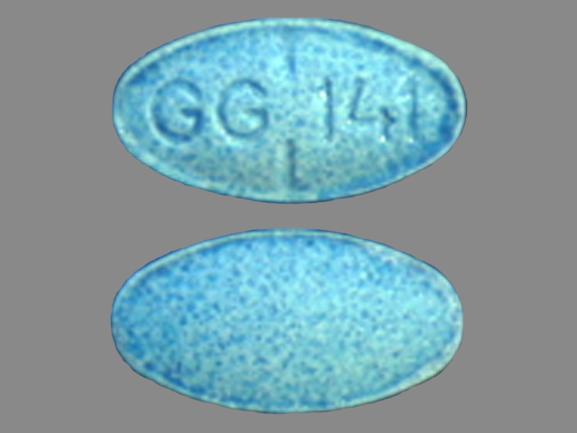 Pill GG 141 Blue Elliptical/Oval is Meclizine Hydrochloride