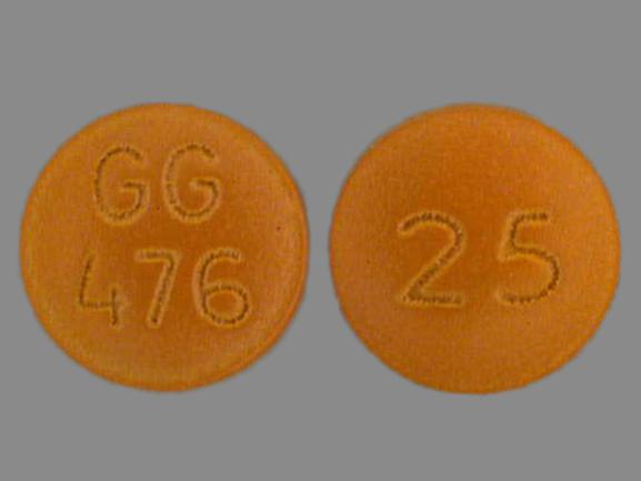 Pill GG 476 25 Yellow Round is Chlorpromazine Hydrochloride