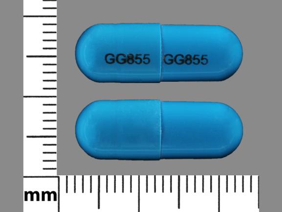 Pill GG855 GG855 Blue Capsule-shape is Dicloxacillin Sodium
