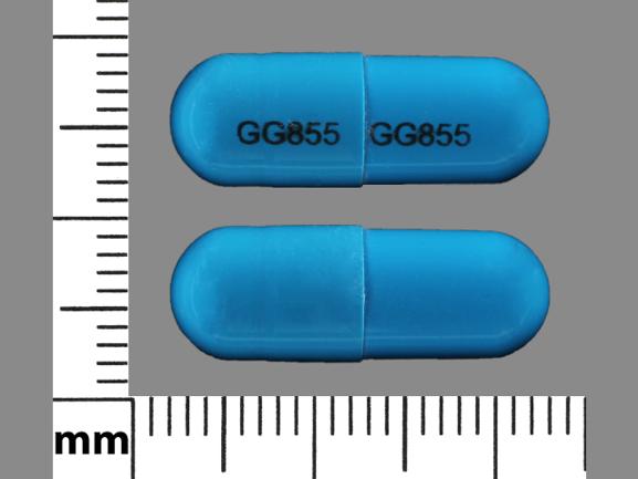 Pill GG855 GG855 Blue Capsule/Oblong is Dicloxacillin Sodium