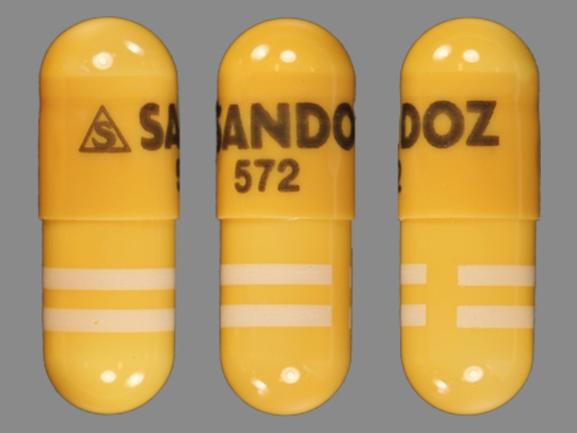 Pill S SANDOZ 572 Brown Capsule/Oblong is Amlodipine Besylate and Benazepril Hydrochloride