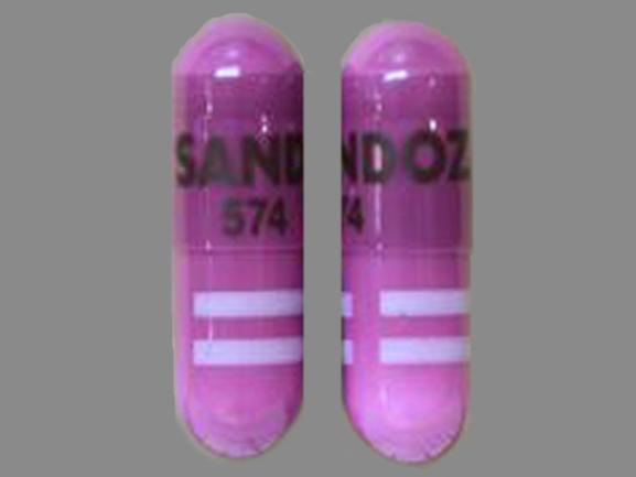 Pill S SANDOZ 574 Purple Capsule/Oblong is Amlodipine Besylate and Benazepril Hydrochloride