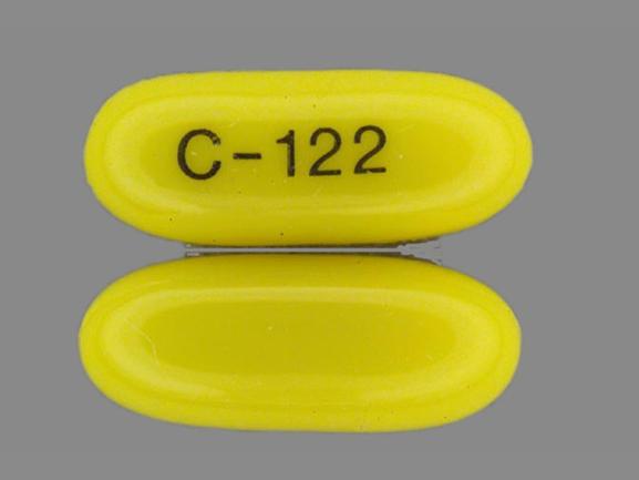 Pill C-122 Yellow Capsule/Oblong is Amantadine Hydrochloride