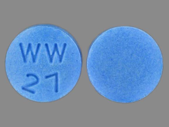 Pill WW 27 Blue Round is Dicyclomine Hydrochloride