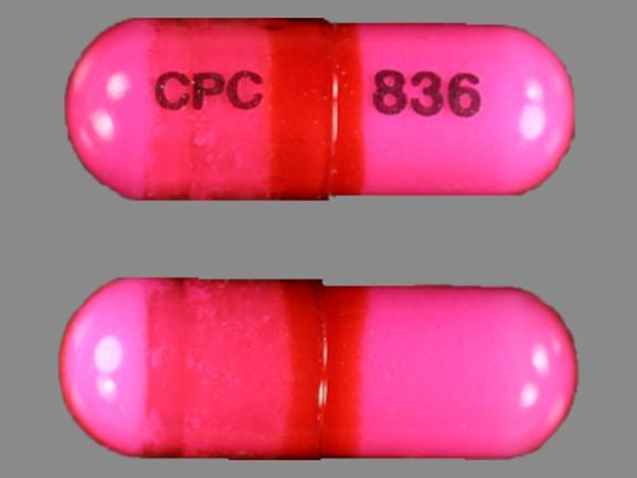 Pill CPC 836 Pink Capsule/Oblong is Diphenhydramine Hydrochloride