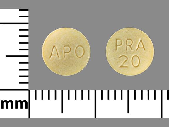 Pill APO PRA 20 Yellow Round is Pravastatin Sodium