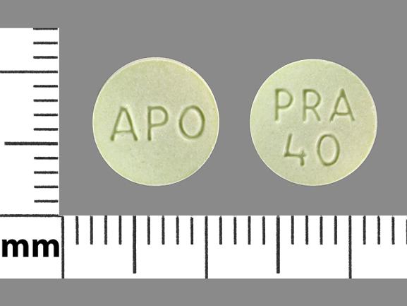Pill APO PRA 40 Green Round is Pravastatin Sodium