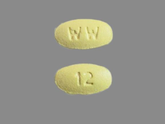 Pill WW 12 Yellow Oval is Ondansetron Hydrochloride