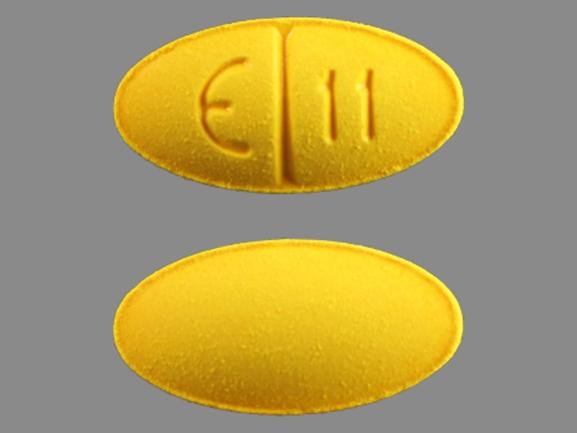 E 11 Pill Images Yellow / Elliptical Oval.