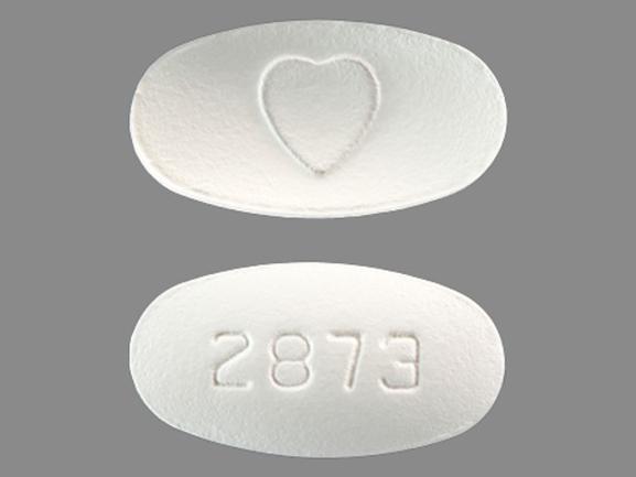 Pill Logo 2873 White Elliptical/Oval is Irbesartan.