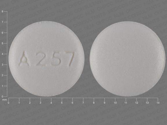 Pill A257 White Round is Clonidine Hydrochloride Extended-Release