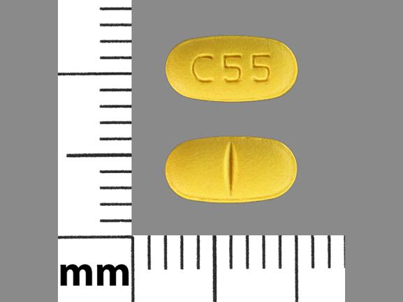 Pill C55 Yellow Elliptical/Oval is Paroxetine Hydrochloride