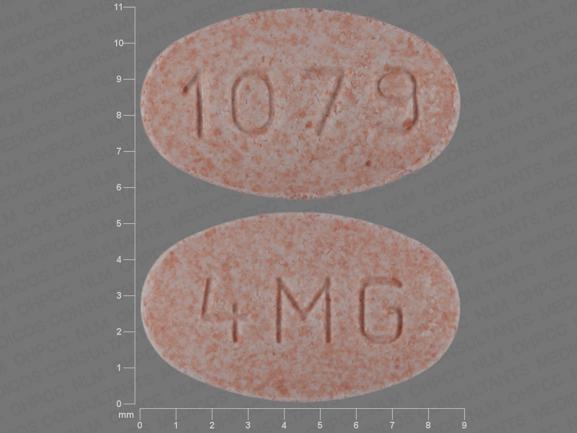 Pill 1079 4 MG Pink Oval is Montelukast Sodium (Chewable)