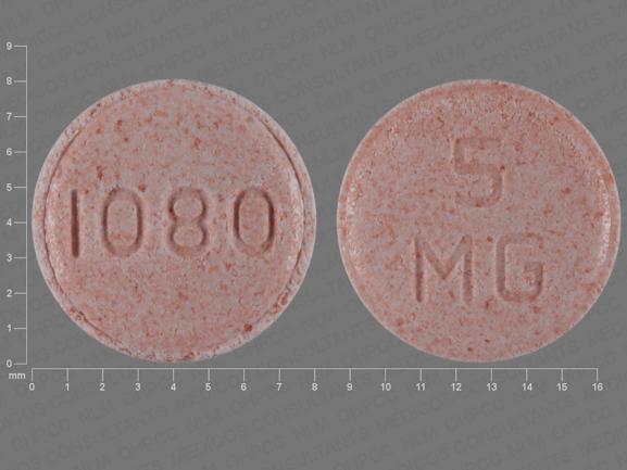 Pill 1080 5 MG Pink Round is Montelukast Sodium (Chewable)