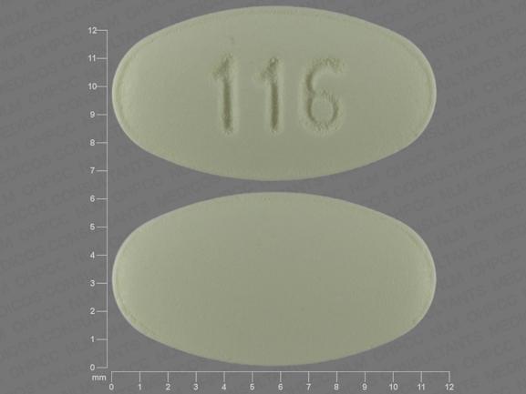 Pill 116 Yellow Elliptical/Oval is Hydrochlorothiazide and Losartan Potassium