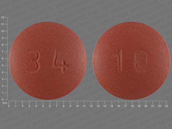 Pill 34 10 Brown Round is Felodipine Extended-Release