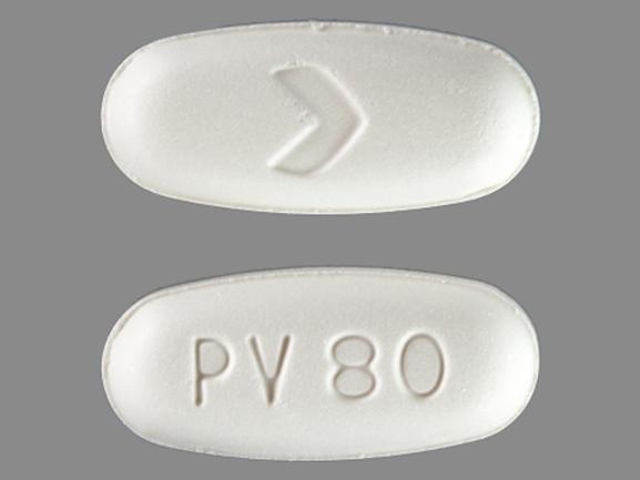 Pill PV 80 > White Oval is Pravastatin Sodium