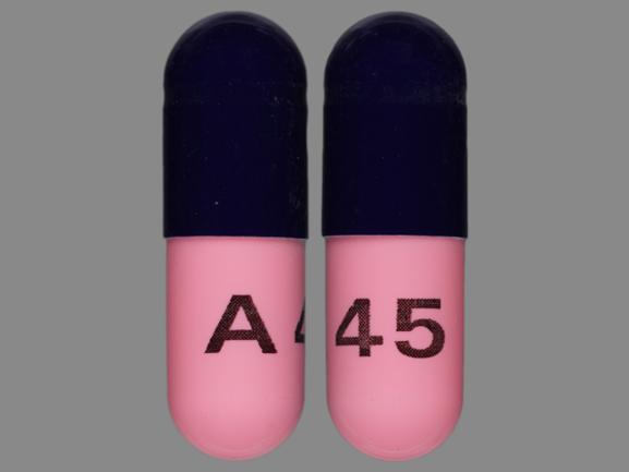 Pill A 45 Blue & Pink Capsule/Oblong is Amoxicillin Trihydrate