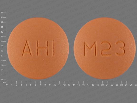 Pill AHI M23 Peach Round is Methyldopa