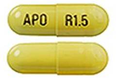 Pill APO R1.5 Yellow Capsule/Oblong is Rivastigmine Tartrate