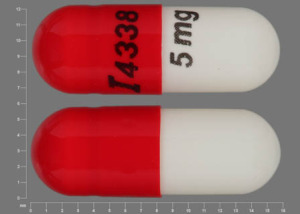 Pill I4338 5 mg Orange & White Capsule-shape is Terazosin Hydrochloride