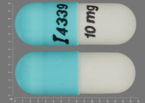 Pill I4339 10 mg Blue & White Capsule/Oblong is Terazosin Hydrochloride