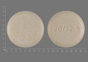 Pill 20/12.5 Logo 5034 Yellow Round is Hydrochlorothiazide and Lisinopril