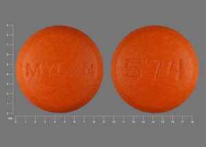 Pill 574 MYLAN Orange Round is Amitriptyline Hydrochloride and Perphenazine
