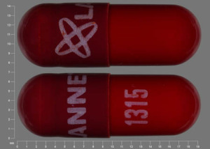 Pill Logo LANNETT 1315 Maroon Capsule/Oblong is Rifampin