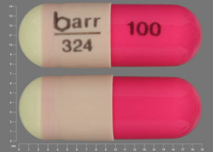 Pill barr 324 100 Pink & Yellow Capsule/Oblong is Hydroxyzine Pamoate