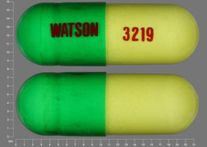 Pill WATSON 3219 Green & Yellow Capsule/Oblong is Aspirin, Butalbital and Caffeine