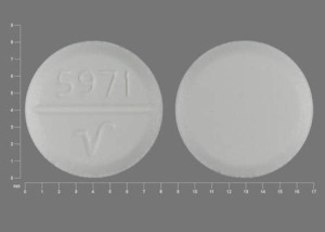 Pill 5971 V White Round is Trihexyphenidyl Hydrochloride