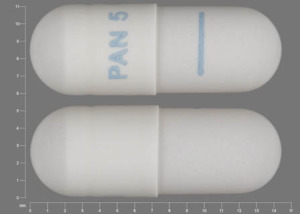 Pill PAN 5 is Pancrelipase Delayed-Release 16,000 units amylase / 3,000 USP units lipase / 10,000 USP units protease