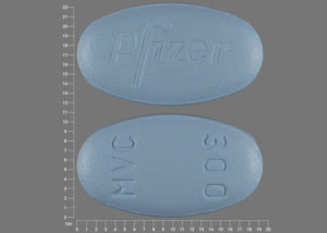 Pill Pfizer MVC 300 Blue Elliptical/Oval is Selzentry